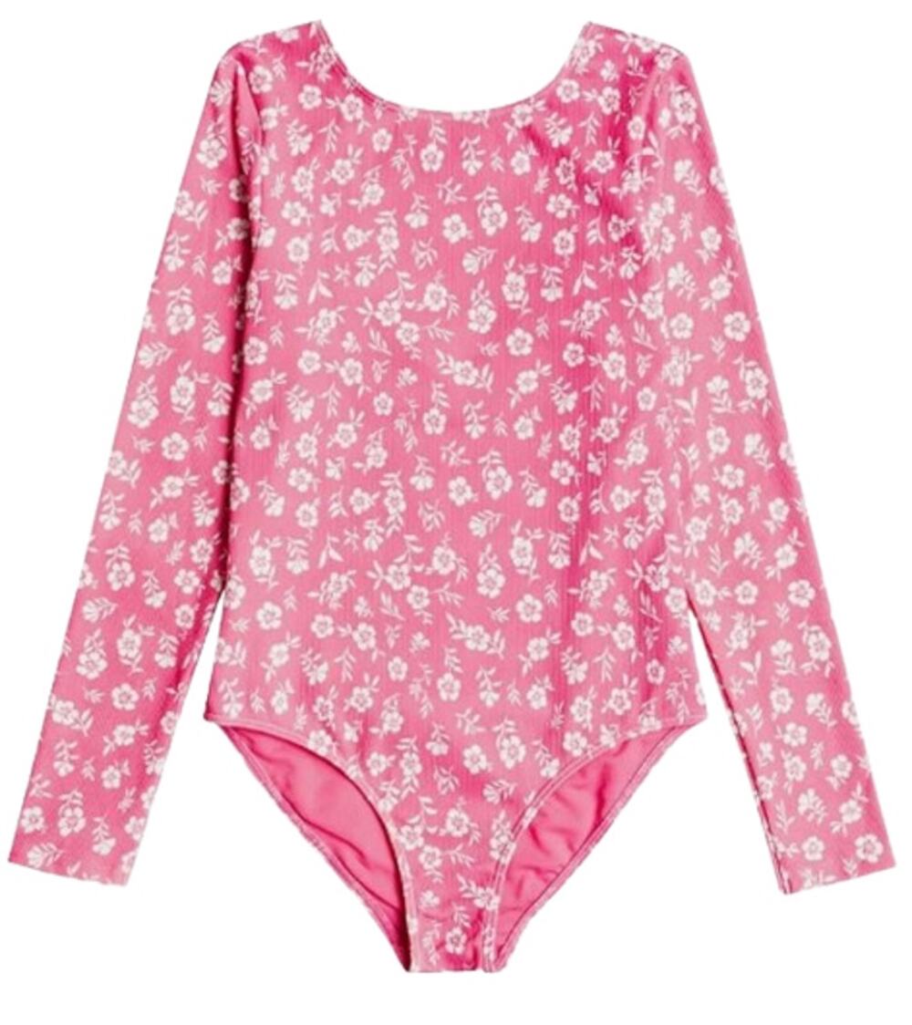 ROXY Girls Splendid Dream Long Sleeve One Piece Swimsuit Large Pink Floral NWT